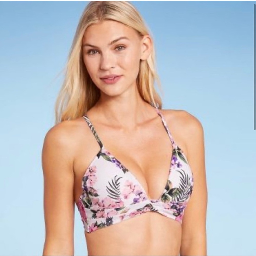Shade & Shore Women's Swim Lightly Lined Twist-Front Plunge Bikini Top - Sz 34C